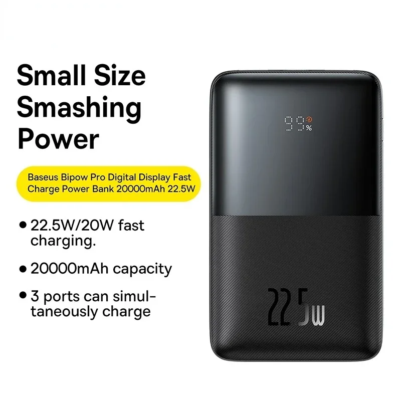 20000mAh 22.5W Bipow Pro Portable Digital Display Fast Charge Power Bank For Baseus