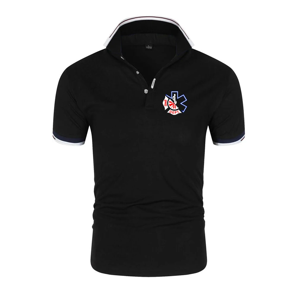 Firefighter Rescue Team Summer Man's EMT Emergency Medical Technician Logo Print Premium Breathable Short Sleeve Polo Shirt