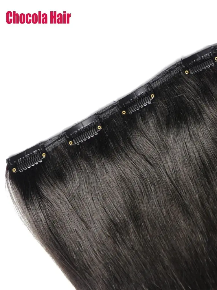 Chocola Estensioni dei capelli umani brasiliani al 100% di Remy 16 "-26" 1 pz 140 g 160 g Set di un pezzo con 5 clip in dritto naturale senza pizzo