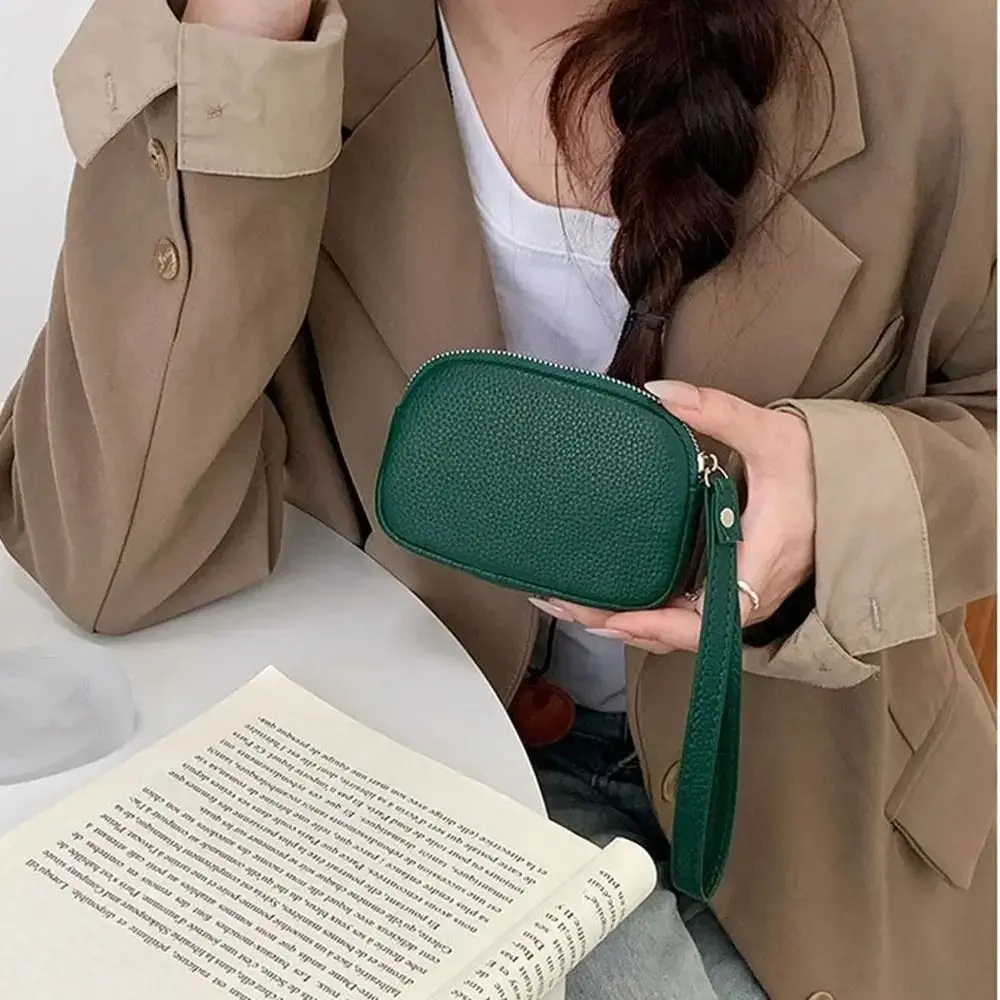 Porta carte Mini portafoglio in pelle PU Portachiavi Portamonete leggero con cerniera Borsa per chiavi da polso in stile coreano di grande capacità