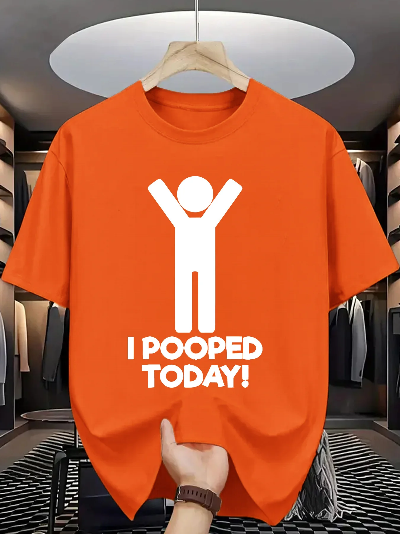 Women Crew Neck T Shirt I Pooped Today Funny Stick Figure Slogan Print Tees Soft Casual Tops For Ladies Daily Street Wear