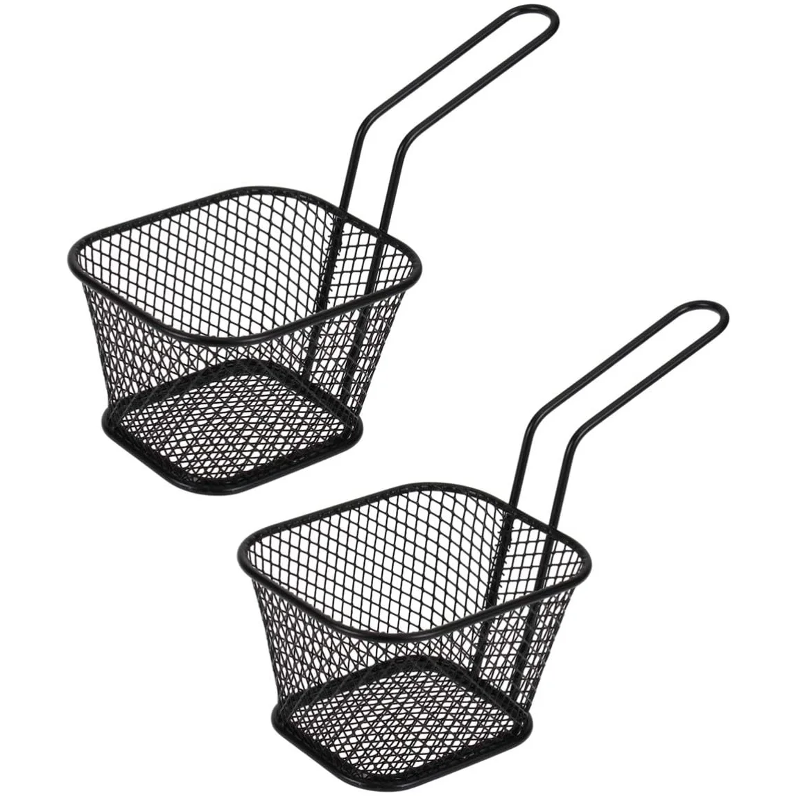 2Pcs Mini Square Fry Baskets Stainless Steel French Fries Mesh Fryer Serving Basket Holder Metal Frying Strainer Black