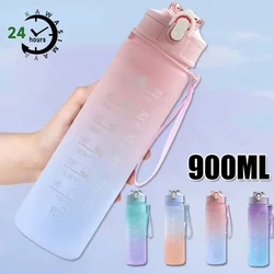 KAWASIMAYA 900ML Sports Water Bottle with Time Marker Leak-proof Cup Motivational Portable Water bottle Sport Fitness BPA Free