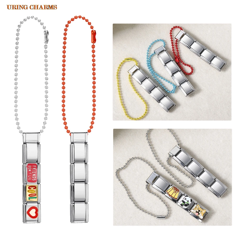 Fashion Phone Rope with Colorful Beads Chain Keychain Fit 9mm Italian Charm Stainless Steel Jewelry Making DIY Women Men Gift