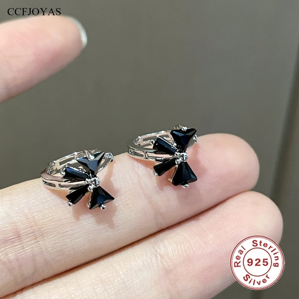 

CCFJOYAS 925 Sterling Silver Black/White Zircon Bow Earrings Women Light Luxury Sweet Cute Piercing Earrings Gift for Girlfriend