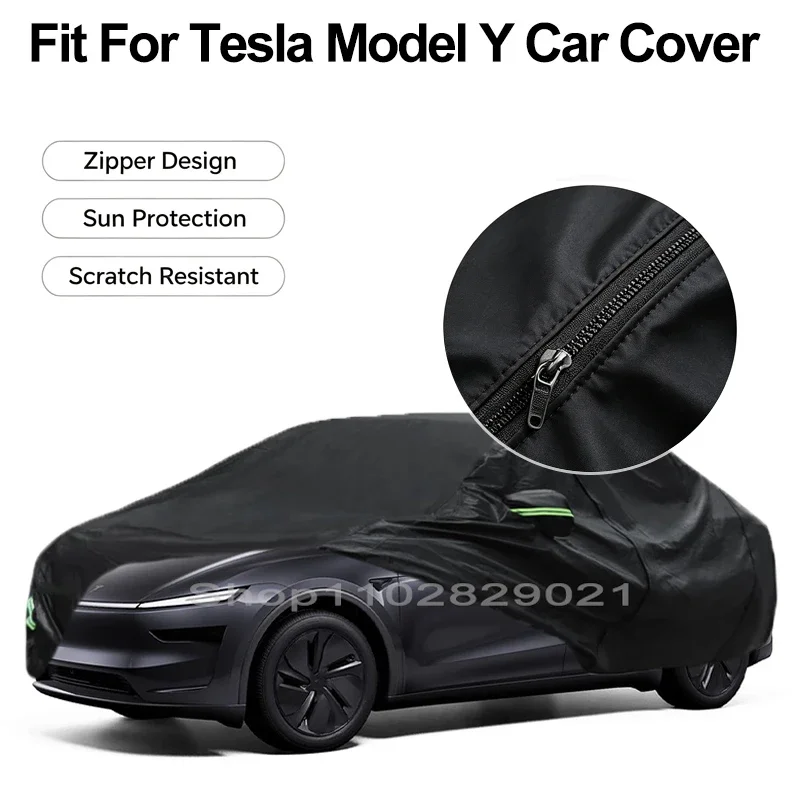 Zipper Door Waterproof Car Cover For Tesla Model Y Windproof Dustproof UV Protection All Weather Auto Protector