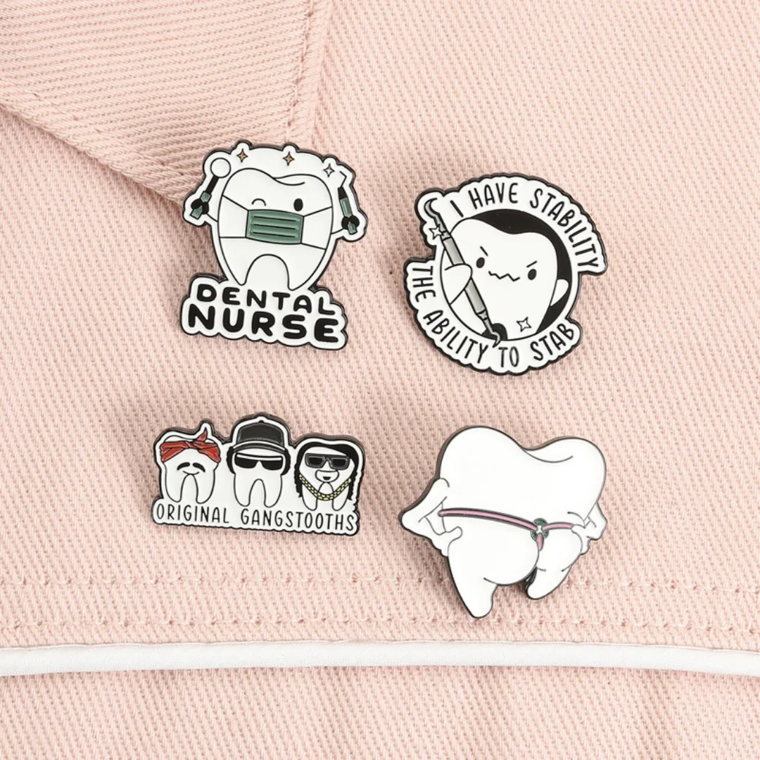 Funny Dental Nurse Enamel Pin Set Cartoon Tooth Design Brooch Badge For Backpack Clothes Humorous Dentist Accessory Custom Gift