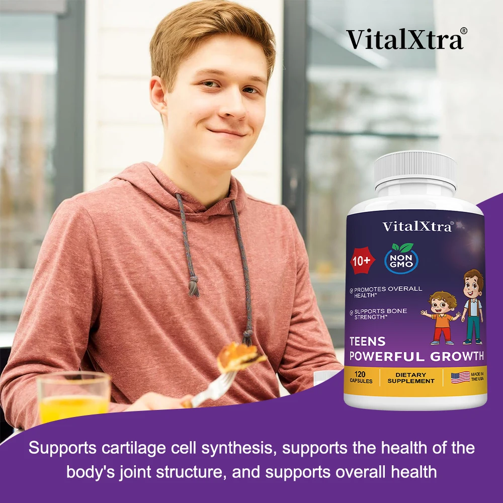 كبسولات مكملات النمو القوية للمراهقين، تحتوي على فيتامين د3 + ك2، كالسيوم، لتقوية العظام وتعزيز المناعة #6