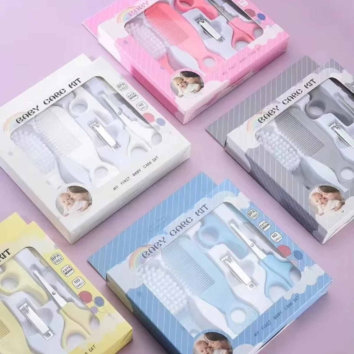 Baby Grooming Kit Baby Care Set BPA Free Cute Design Comb Brush Nail Clippers Scissors Safe Newborn Infant Grooming Tools