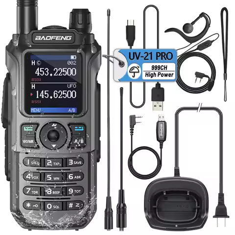 Baofeng UV-21 Pro Wireless Copy Frequency 999CH Tri-Band Waterproof Walkie Talkie TYPE C 16 KM Long Range UV-5R 17 Harm Radio