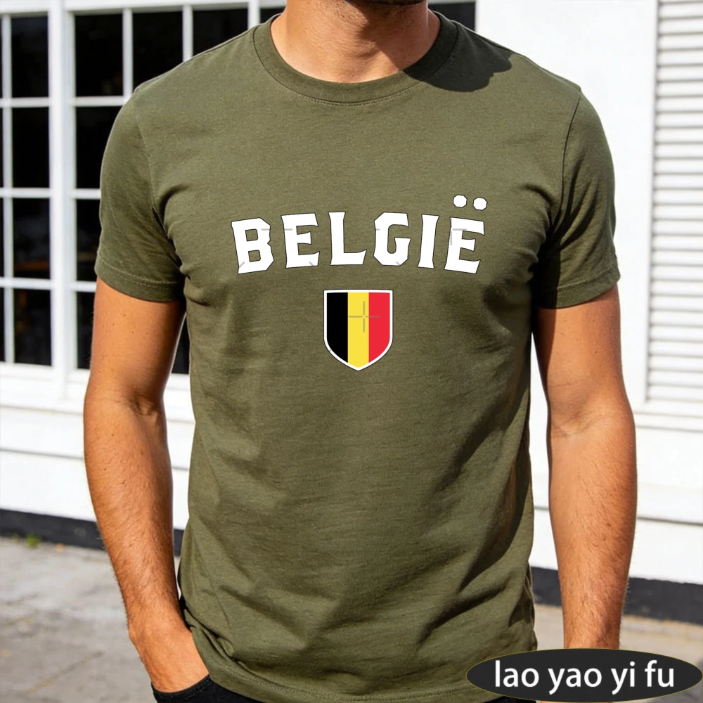 T-shirt imprimé avec le drapeau de la Belgique, design de la Belgique, en coton décontracté à manches courtes, pour les fans de football, fournitures pour fêtes de football, vêtements décontractés pour tous les jours