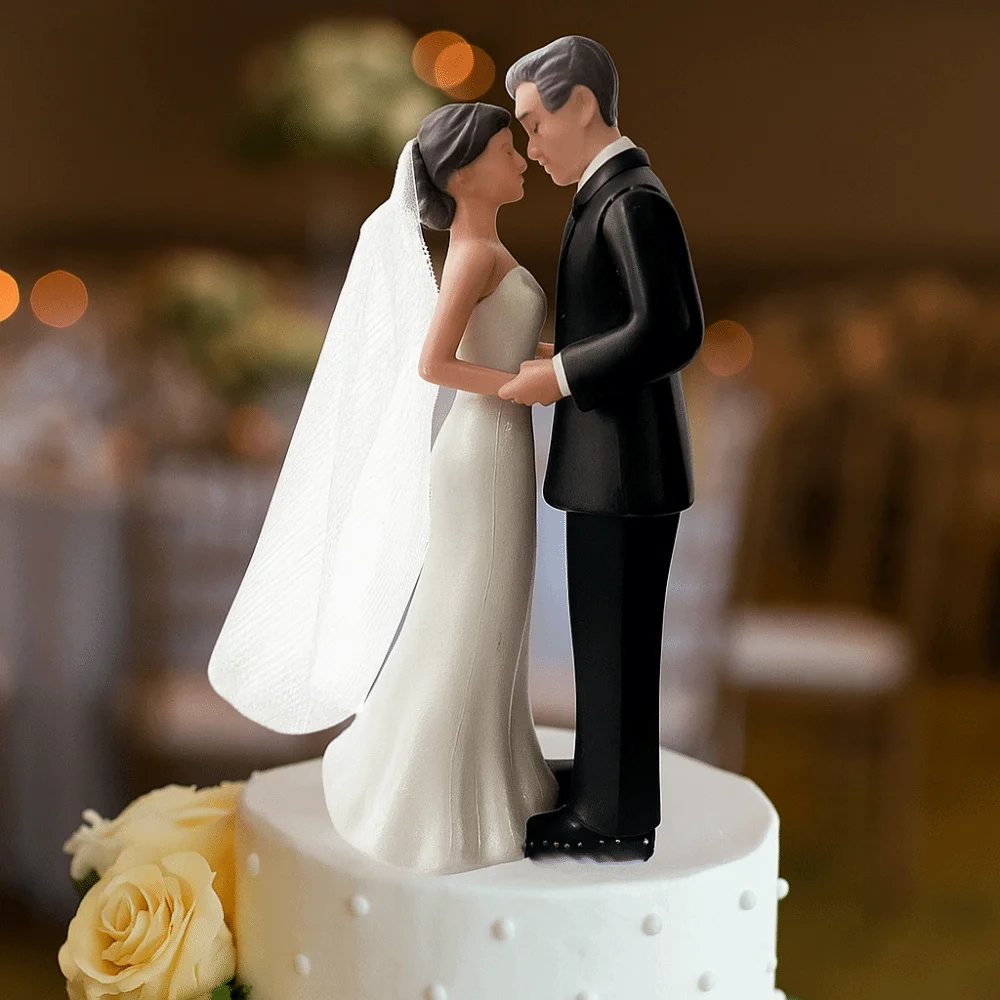 Decoración de aniversario, adorno para tarta de boda para pareja, adornos creativos elegantes para tarta, figuritas de PVC blanc