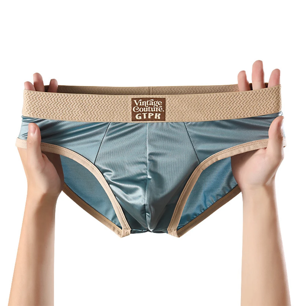 Men Satin-like Smooth Ice Silk Underwear U Shape Pouch Breathable Quick Drying Underpants L-3XL Large Size Comfortable Lingerie