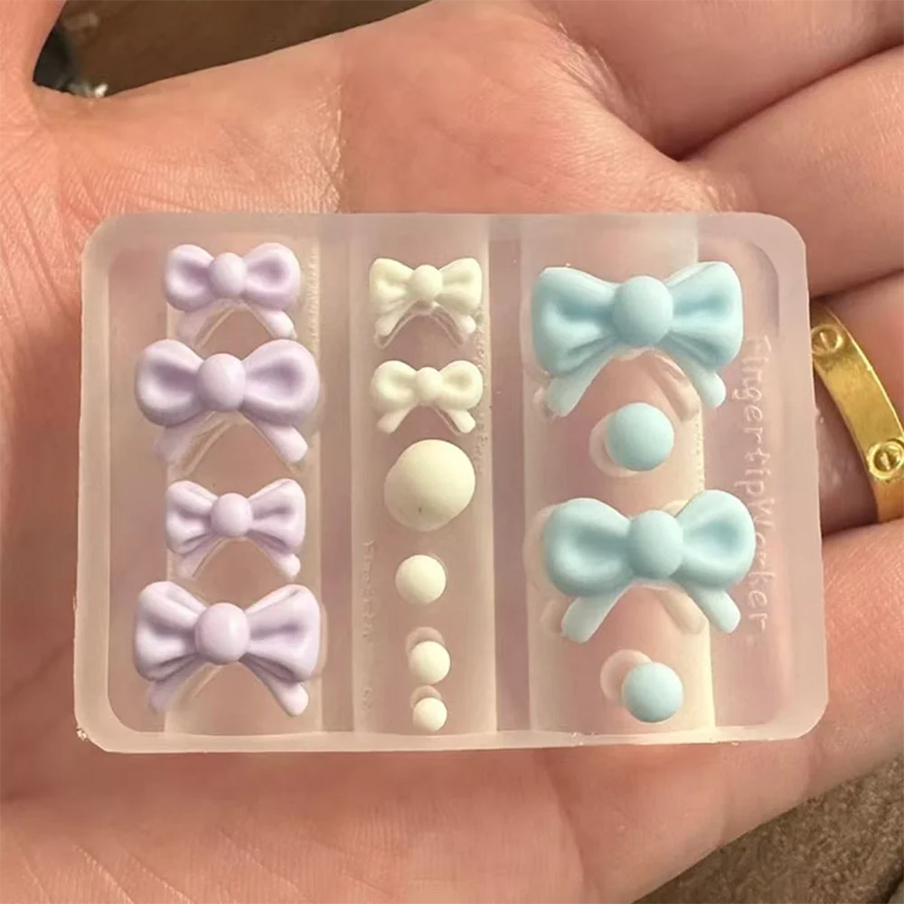 1pc 3D Transparent Bowknot Silicone Nail Carving Mold Cute Purple Ballet Ribbon Bownot Nails Template For DIY Manicure Design