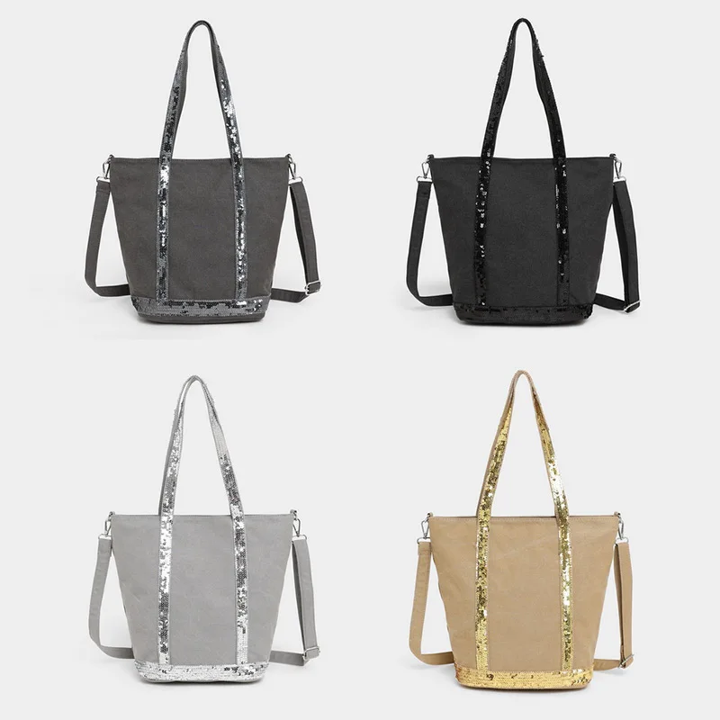 

Vintage Sequin Tote Bag New Canvas Large Capacity Travel Shoulder Messenger Bag Brand Women's Bucket Bag Large Shopping Bag