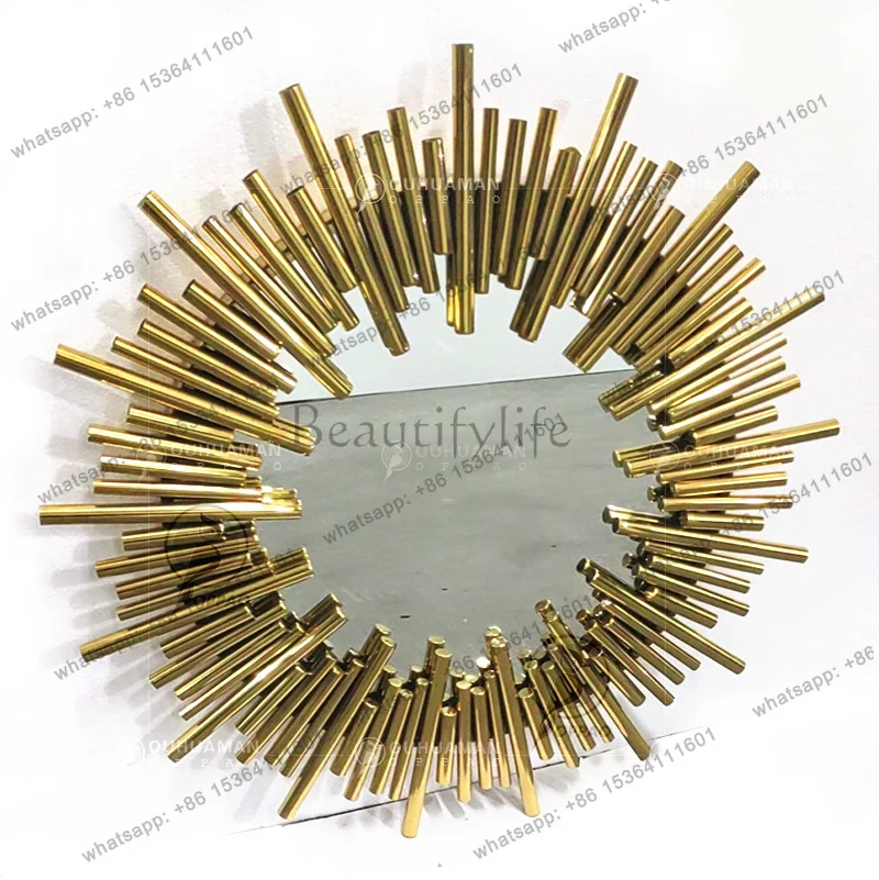 Stainless steel entrance table round mirror living room wall-mounted glass vanity mirror