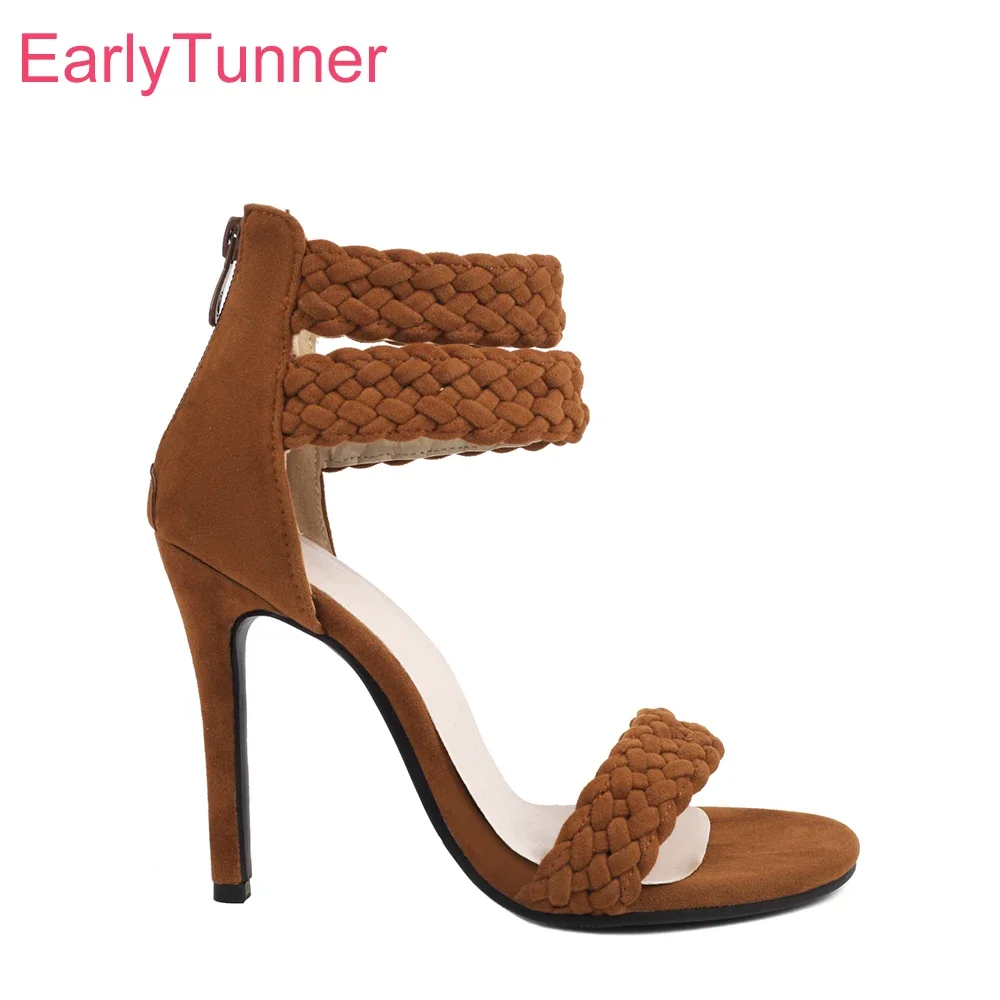 New Summer Sweet Brown Green Women Sandals Hot High Stiletto Heels Lady Party Shoes Plus Big Size 43 46 48