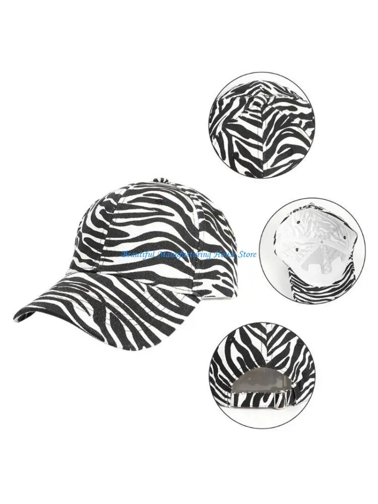 

E56A Women Men Harajuku Hip Hop Striped Print Baseball Cap Curved Visor Outdoor Sports Sunscreen Low Profile Adjustable