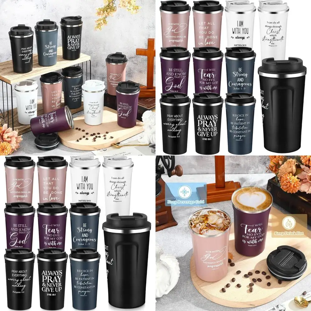

Multicolor 17oz Christian Bible Verse Tumbler Set - Bulk Religious Coffee Cups for Men & Women, Pastor's Wife, Thanksgiving Gift