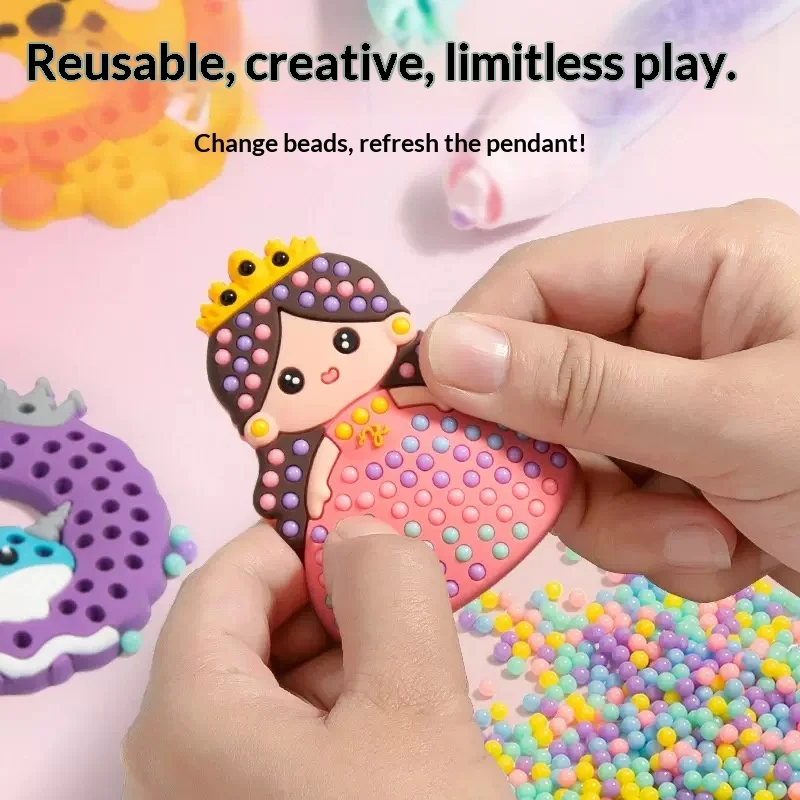 Zestaw zabawek do samodzielnego tworzenia ozdób z koralików dla dzieci - Zestaw koralików do tworzenia sztuki dla dziewczynek, wielokrotnego użytku, odpowiedni dla dziewczynek