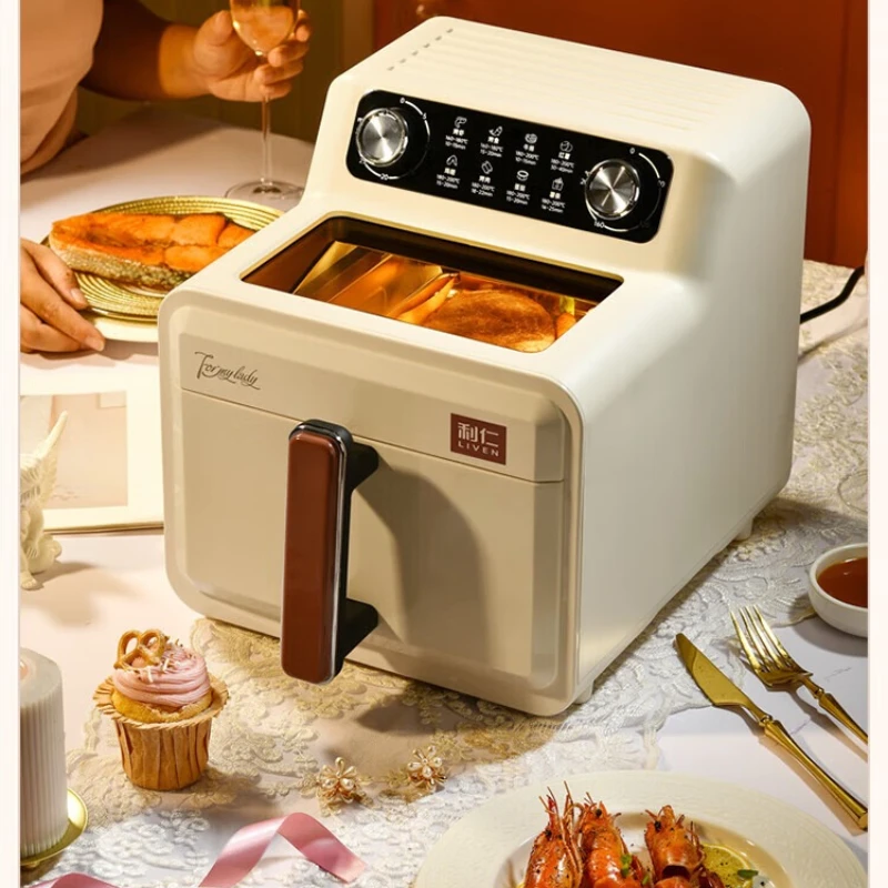 7L Visual 0-Coating Air Fryer, 304 Stainless Steel Basket No-Turn Oven, Scratch-Resistant Durable Metal Cavity for Home