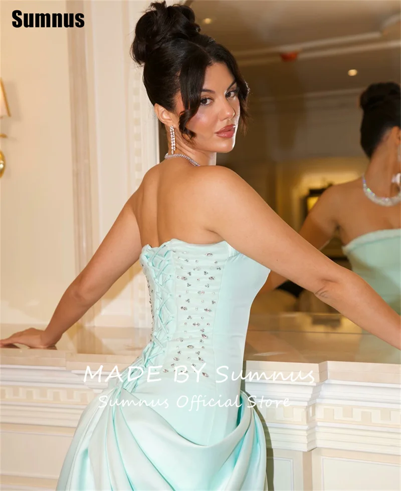Sumnus Elegant Mintgroen Zeemeermin Galajurken Strapless Plooien Kralen Formele Jurken Gala فسات Mohamedة Op maat