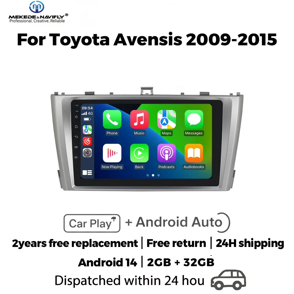 MEKEDE&NAVIFLY Android 14 Intelligent car audio system car radio For Toyota Avensis T27 2009-2015 Carplay GPS Multimedia Player