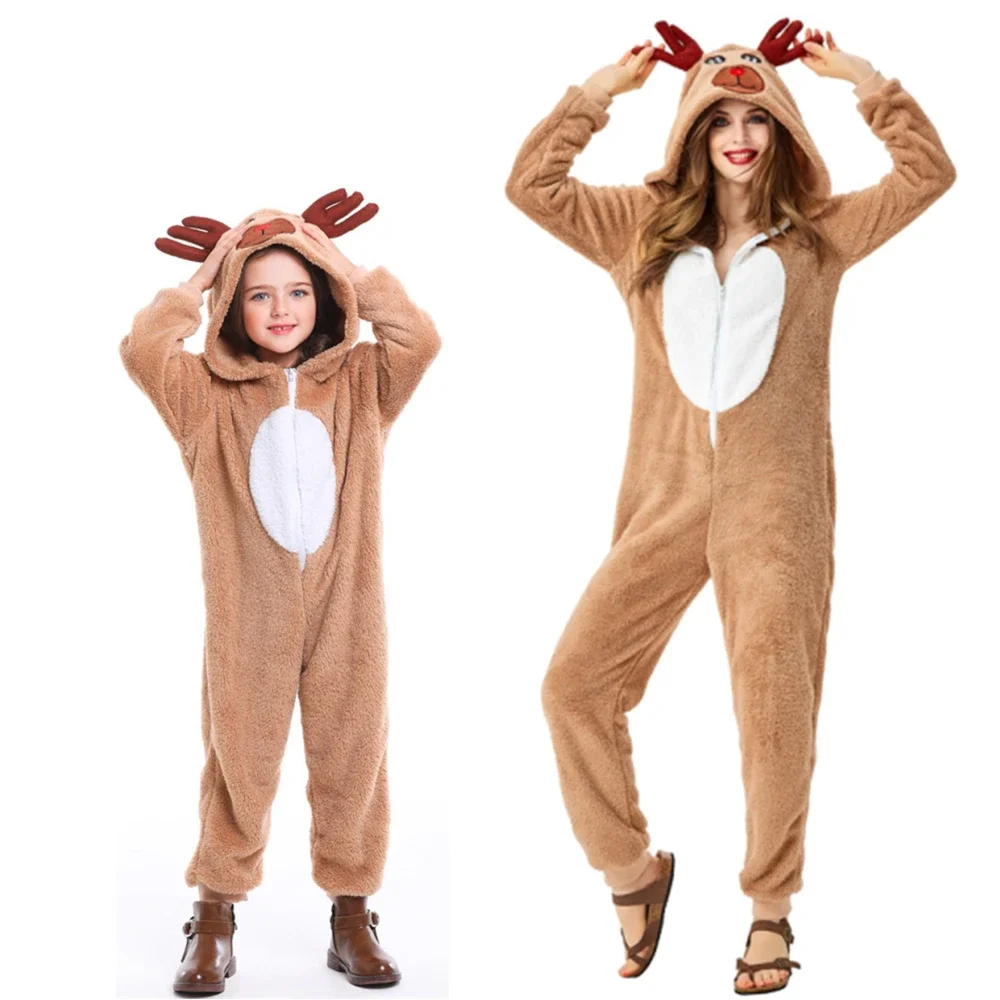 

Halloween Christmas Autumn Winter Kids Romper Women\Men Reindeer Adult Costume Unisex Deer Animal New Year Party Jumpsuit 2025