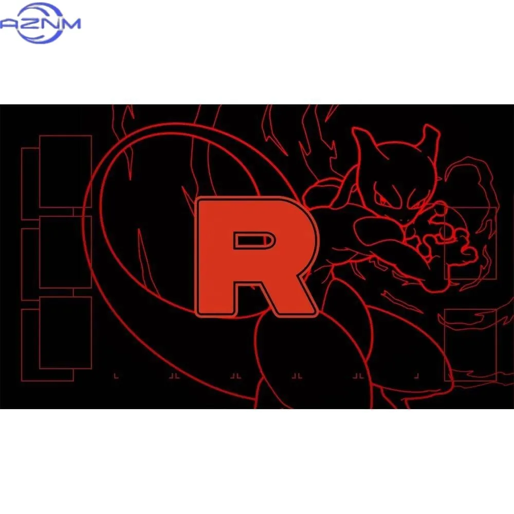 Pokemon Play Mat Rocket Team Mewtwo Anime Single-player PTCG Rubber Board Game Pad Mouse Pad Toy Gift