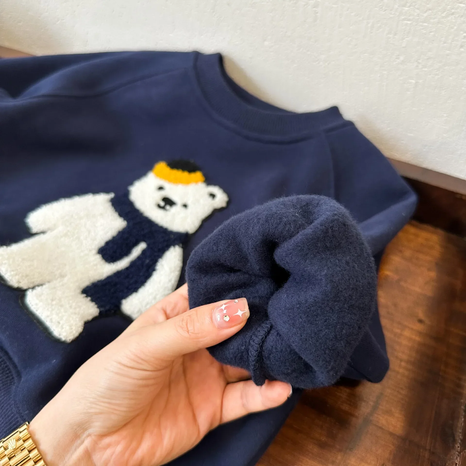 Children's Sweater 2024 Autumn and Winter New Boys' and Girls' Towel Embroidery Thin Fleece Hoodie Baby Cartoon Pullover