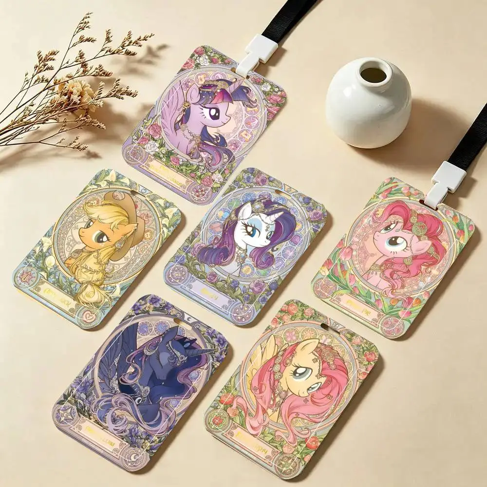 NEW My L-Little P-Pony Pink ID Card Holder Neck Strap Pendant Door Badge Holder Lanyards Keychain Work Credential Case Gift