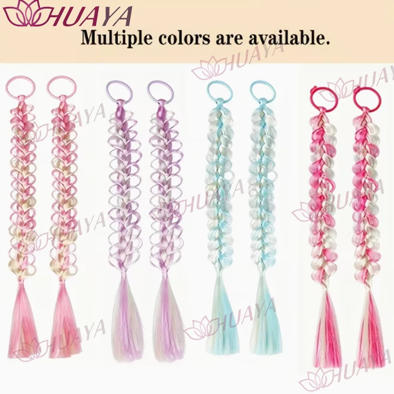 Women’s Synthetic Ombre Bubble Braid Ponytail Hair Extensions, Colorful Double Braids for Y2K, Festival & Party Looks