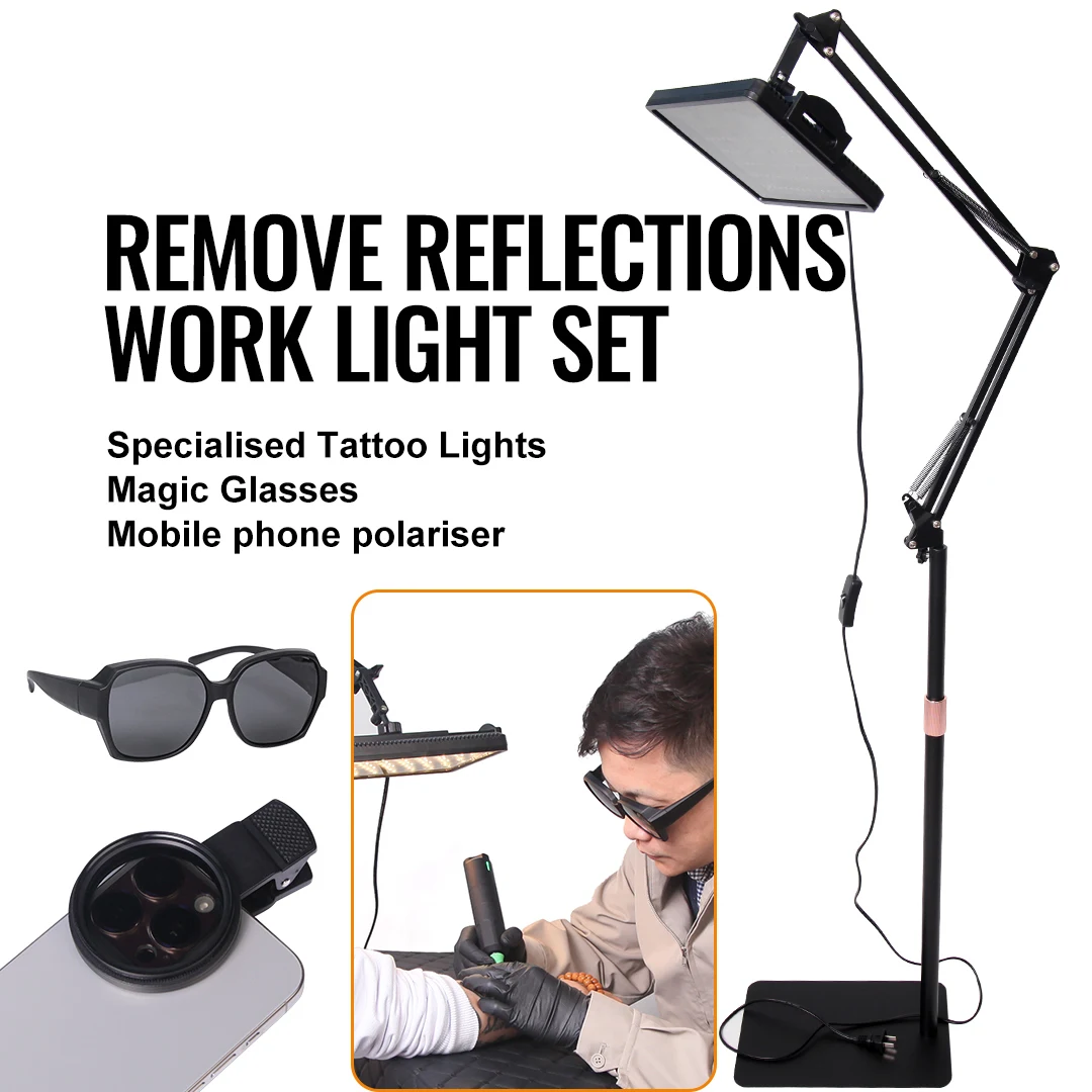 Tattoo Artist's Floor Lamp,Use Glasses Obtain Clear Field of View Effect Eliminate Reflection Images Equipment Fill Light Kit