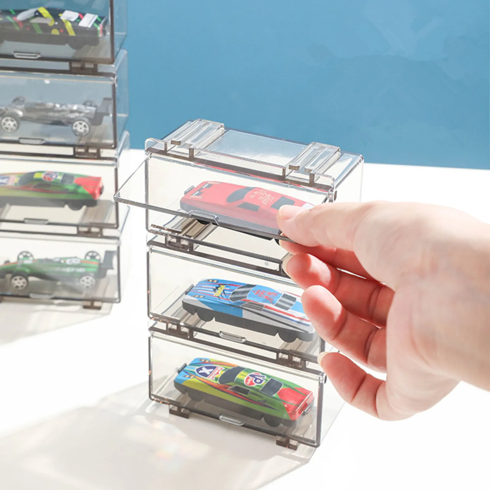 1/64 Cars Acrylic Display Box Clear Showcase Cabinet Storage Box For Hot Wheels Car Model Case With Independent Dustproof Door