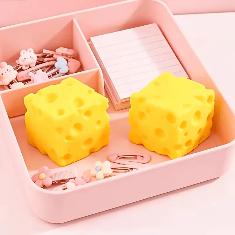 Two Pieces of Square Cheese Imitation Vegetables Can Be Squeezed. They Emit a Rich Cheese aroma.