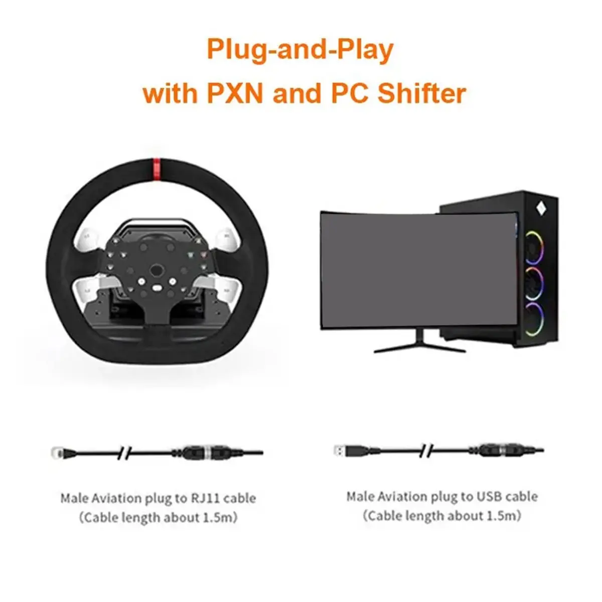 Driving Shifter: 6+1 H-Pattern, 2 Button Push-Down Reverse Gear, Plug-Play for PC & Multi-Device Racing Steering Wheels