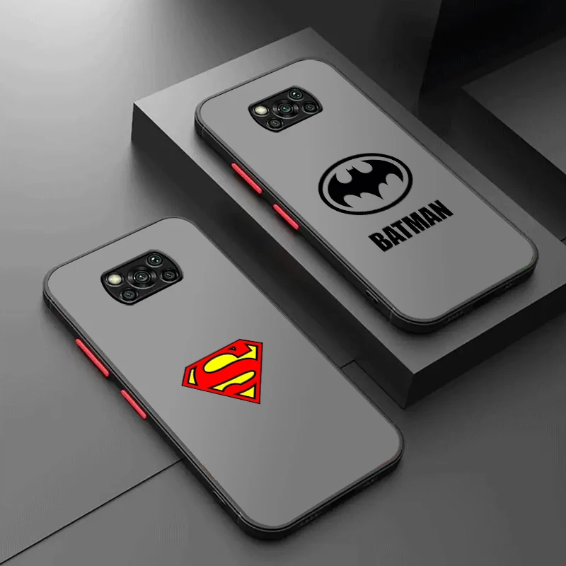 Logo Art B-Batmans S-Supermans Frosted Translucent For Xiaomi Mi Poco X5 X4 X3 M6 M5S M5 M4 M3 F5 F4 F3 F6 Pro 5G Cover