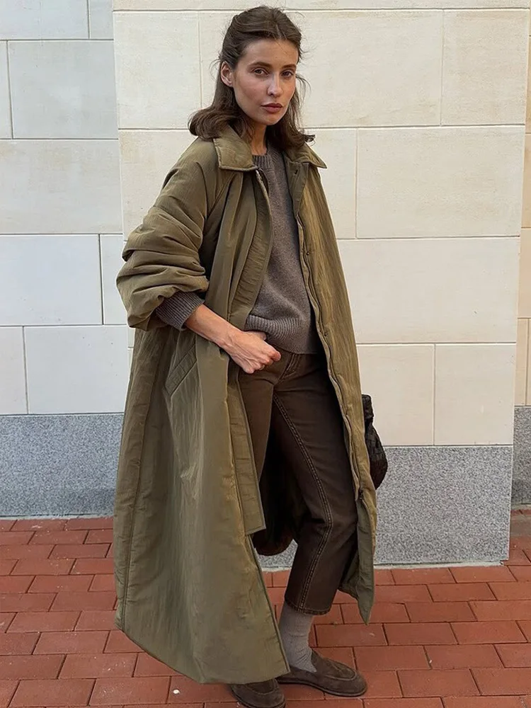 HH レディース ルーズ ターンダウンカラー コート 無地 ポケット付き 女性用 ファッション ボタン ジッパー 長袖 ロング 綿入り 冬用ジャケット