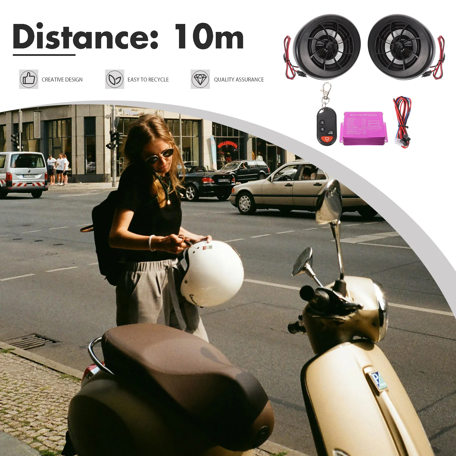

1Set Motorcycle Speaker Wireless Stereo System Durable PP Aluminum Alloy Easy Install Multi-Functional Control Car