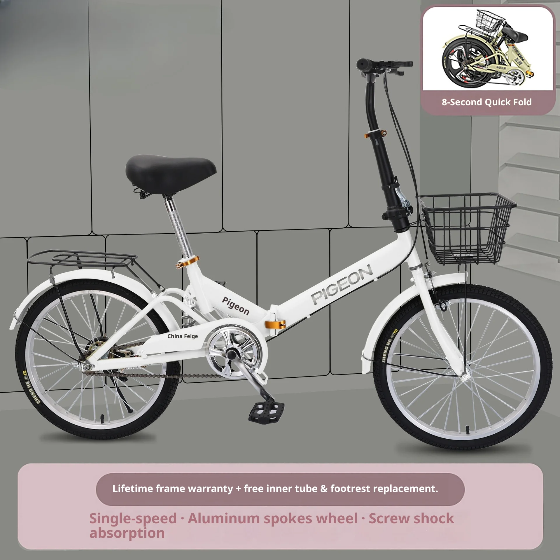 Foldable 20 Inch Lightweight Portable Bicycle Shock Absorbing Multi Speed Folding Bike Commuter Urban Men Women Student Adult