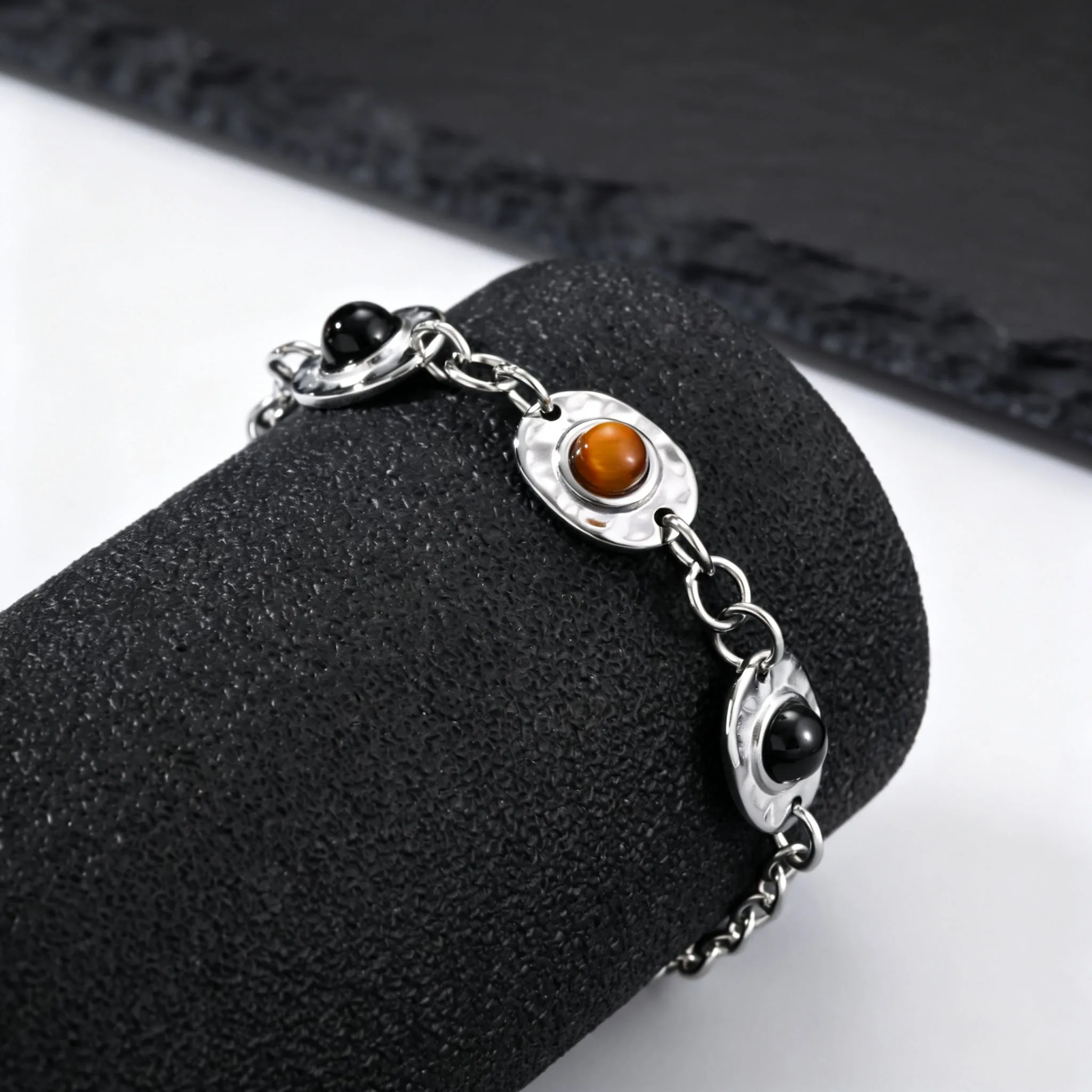 Neues Kettenarmband für Männer, Glücksbringer Heilendes Naturstein-Armband, Hip-Hop Edelstahl-Kettenarmband Geschenk – Detail 3