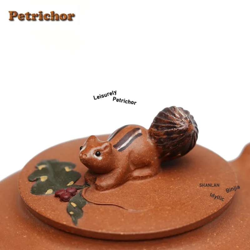 280ml Exquisite Yixing Purple Clay Teapots Famous Artists Handmade Squirrel Grape Pot Raw Ore Purple Mud Kettle Zisha Tea Set