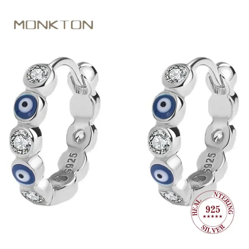 Monkton Demon Eyes Hoop Earrings Blue Enamel Zicron Ear Buckle 100% 925 Sterling Silver Earring Jewelry for Women Trend 2023