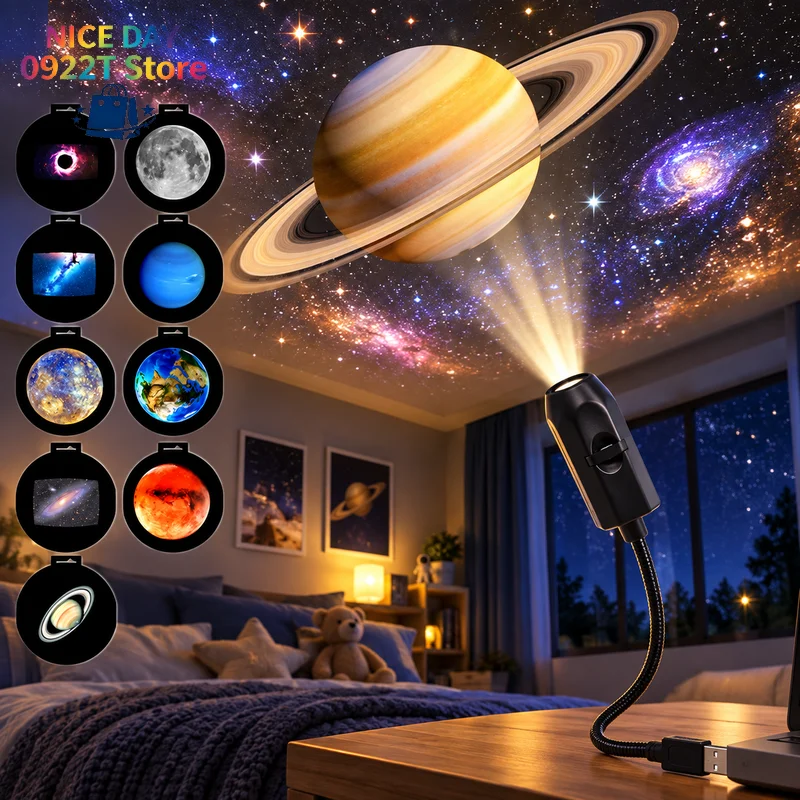 USB Ceiling Moon Earth Projection Atmosphere Light Starry Sky Lamp Night Light Romantic Bedroom Decoration Galaxy Projector@#X