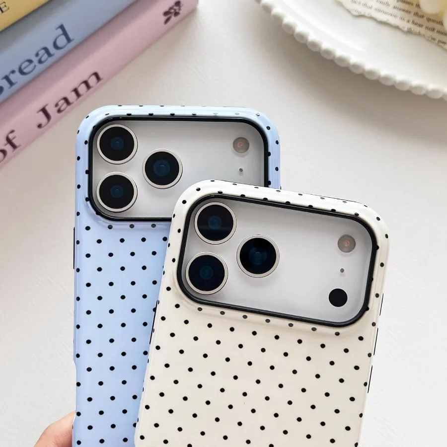 Fashionable Blue Polka Dot Pattern Soft TPU and Hard Back Shockproof Phone Case for iPhone 17 Pro 6.3 inch Aesthetic Design Ide