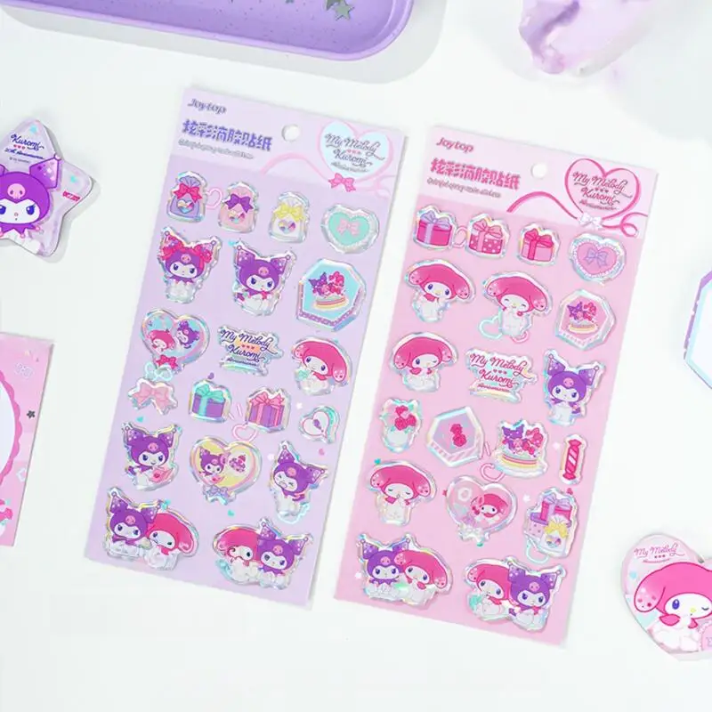 

Sanrio Kuromi падение клея 3D наклейки мультфильм красочные милые чехлы для телефонов с чашкой воды справочники компьютерные материалы канцелярские наклейки