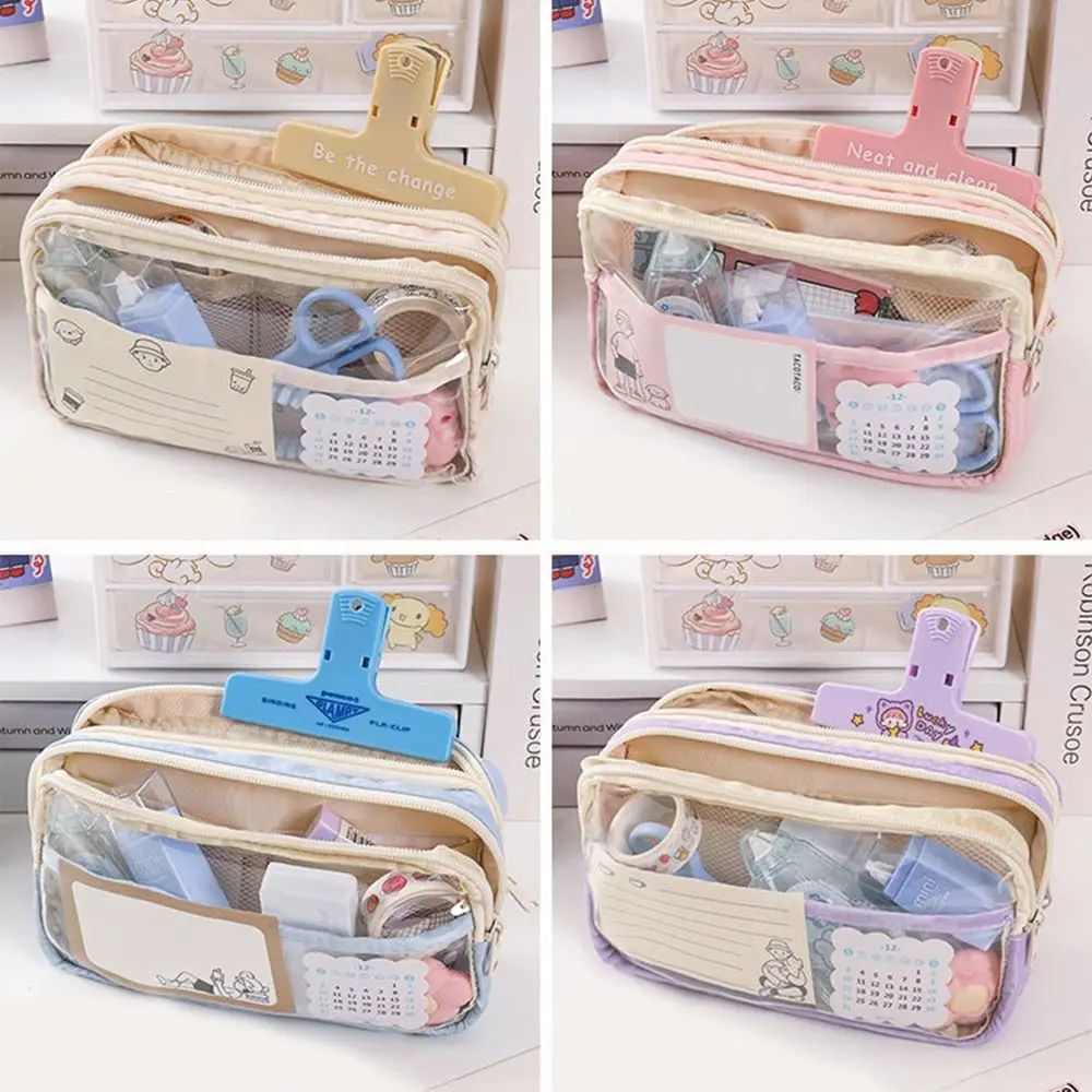 Imagem -06 - Grande Capacidade Kawaii Transparente Lápis Cases Estética Pencil Bolsa Bonito Crianças Papelaria Pen Case Estudantes Material Escolar