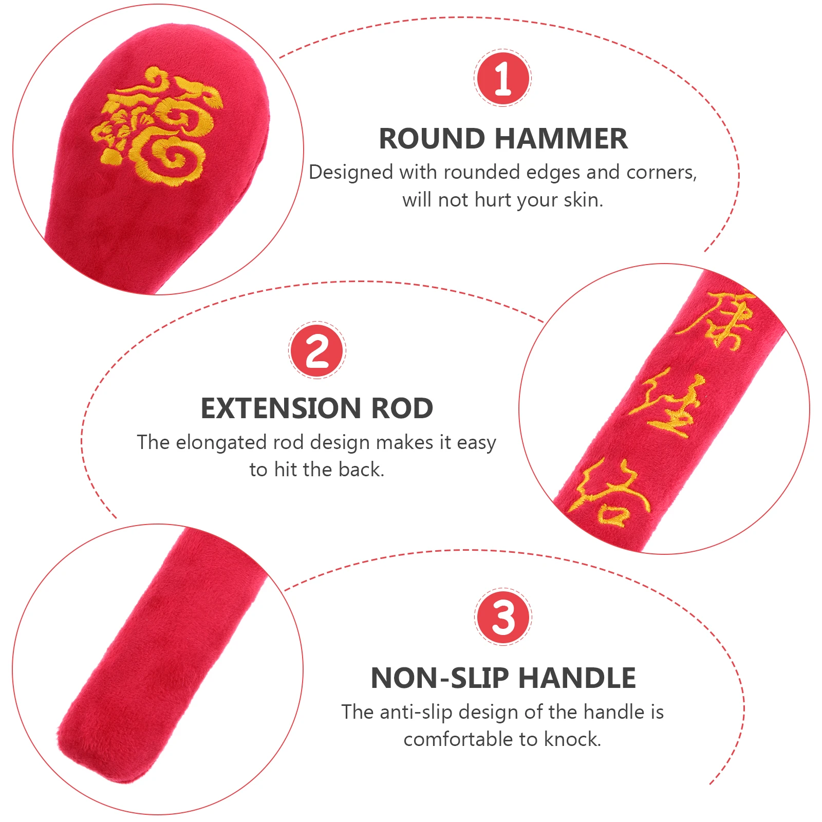 

Red Hammer Massager Durable Back Massage Stick Creative Acupoint Pat Body Therapy Tool Shoulder Knee Fatigue Relief Pat Massage