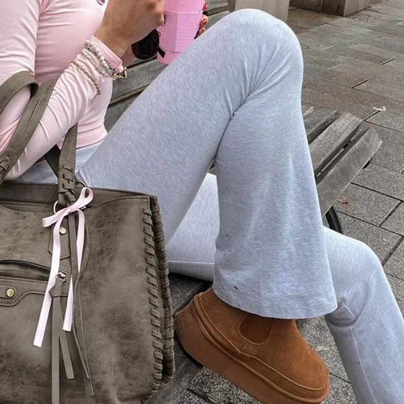 Spring Fall Casual Sweatpants Bottoms Women High Waist Skinny Flare Pants Solid Color Slim Fit Trousers Female Lounge Outfits