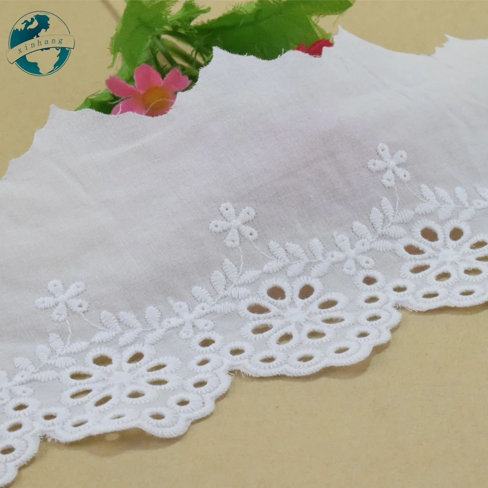 10.5cm Wide 100% Cotton Embroidery White Lace Sewing Ribbon Trim Fabric Diy Craft Supplier Wedding Dress Accessories#4333